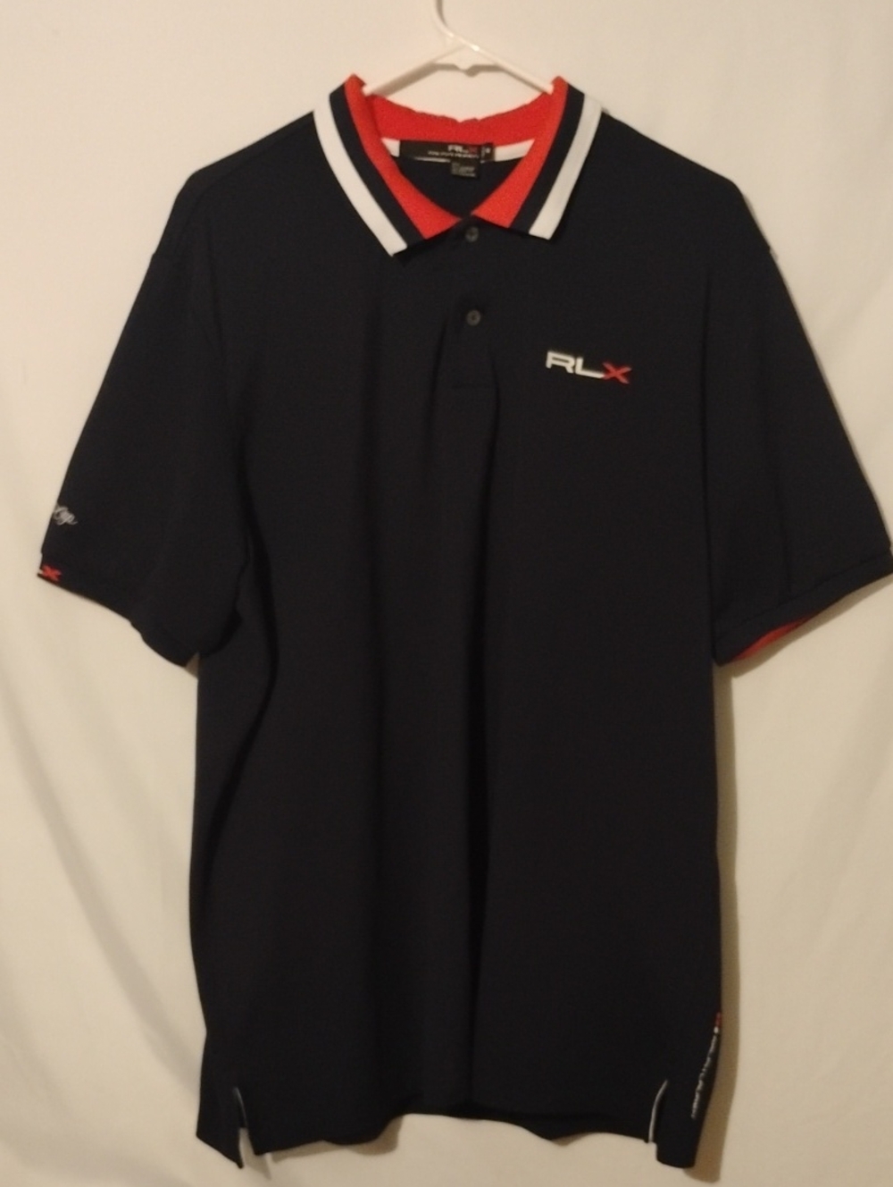 RLX Ralph Lauren Navy Polo with Red & White Collar Detail